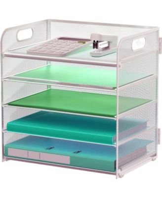 5 Tier Mesh Desk File Organizer with Handle for Office Classroom Home