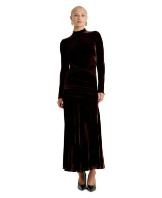 Women's Korina Velour Maxi Mock Neck Long-Sleeve Dress