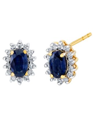 Sapphire (3/4 ct. t.w.) & Diamond (1/8 ct. t.w.) Stud Earrings in 10k Yellow Gold