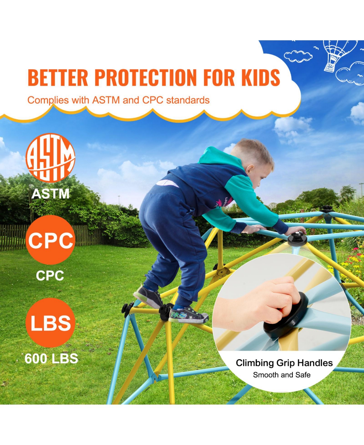 Vevor Climbing Dome 6FT Geometric Dome Climber Jungle Gym for Kids 3-9 Years