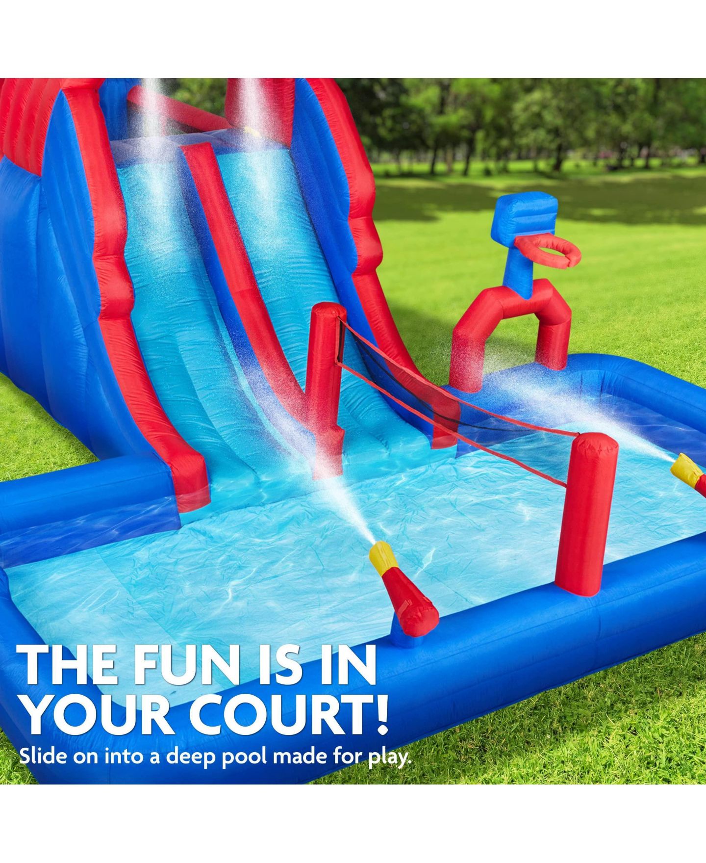 Детские игрушки Sunny & Fun Ultra All-Play Nylon Inflatable Bounce House with Dual Racing Slides, Approx. 276"L x 193.2"W x 108"H, Ages 3+, цвет: Синий — фото 8
