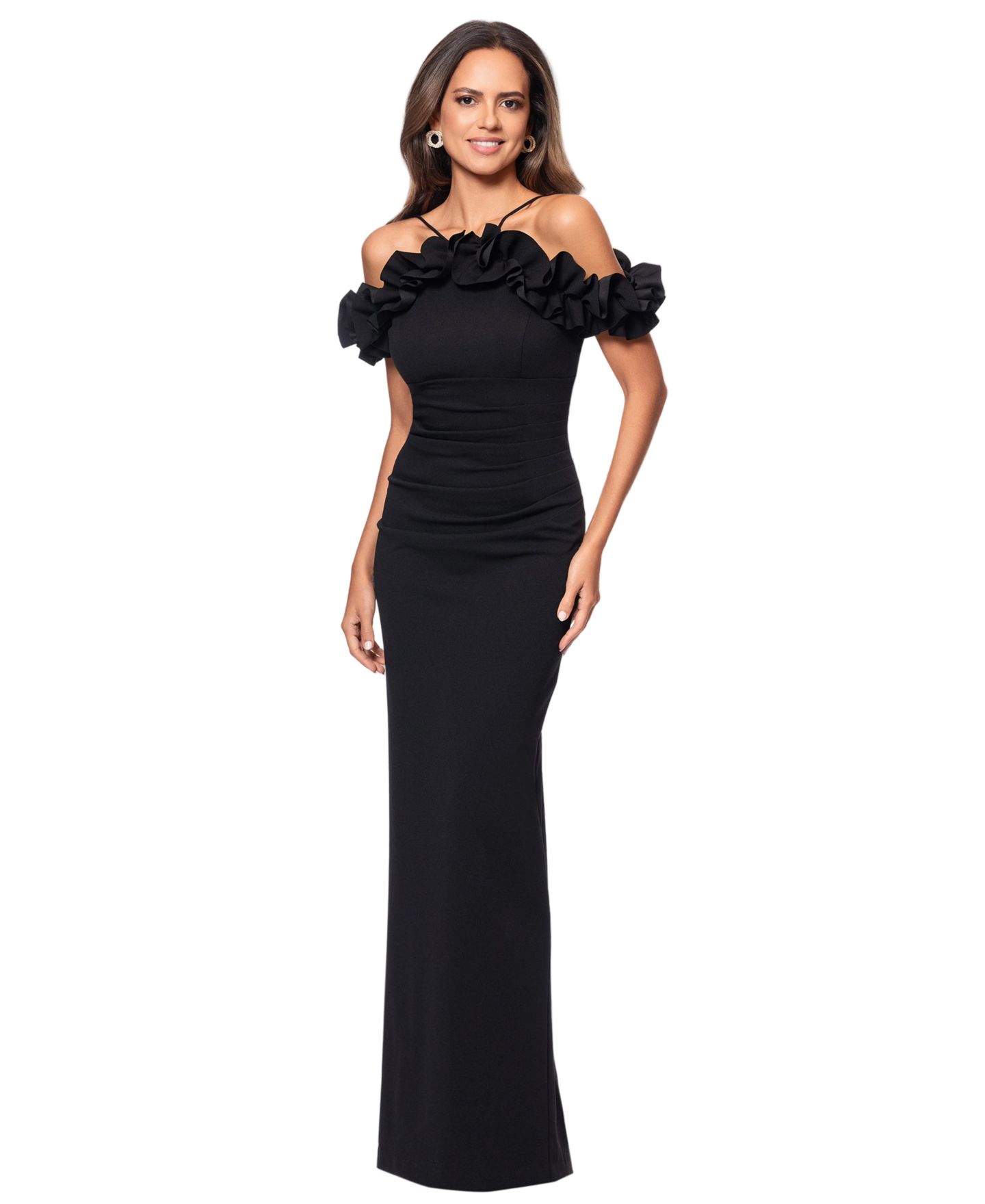 Женское платье XSCAPE Halter-Strap Ruffled Gown, цвет: Чёрный — фото 2