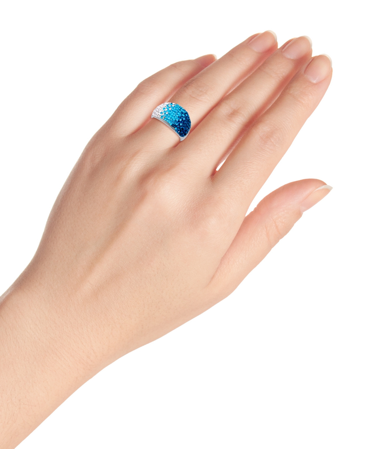 Macy's Pave Crystal Fine Silver-Plated Over Brass Ombre Coloration Dome Shaped Ring