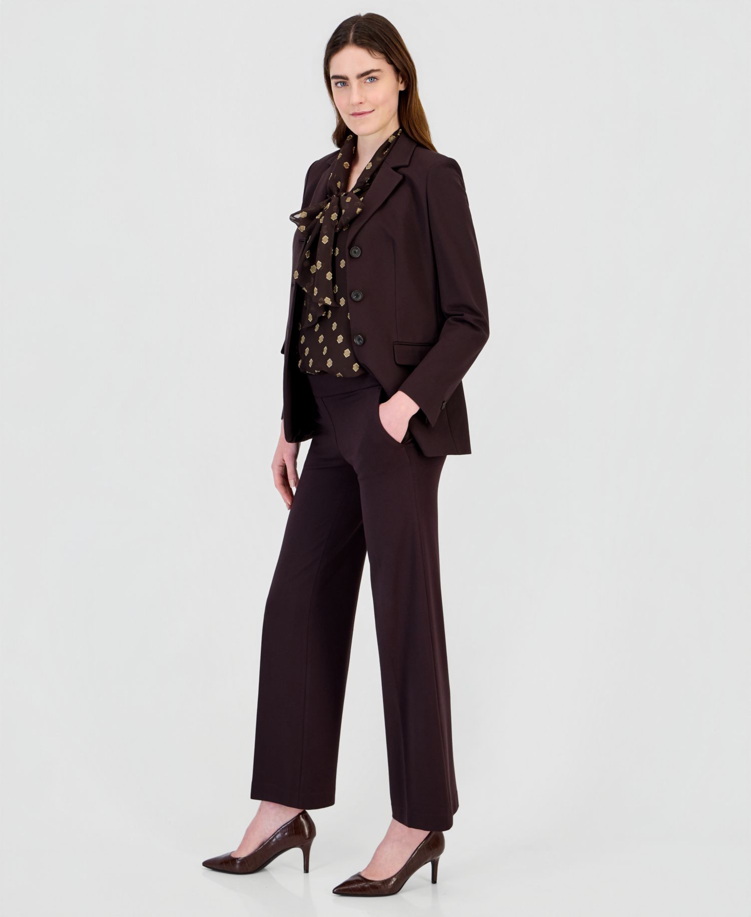 Blazer, Tie-Neck Top & Pants