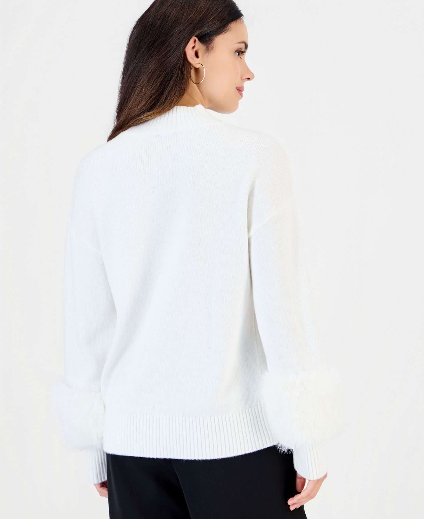 Женский свитер I.N.C. International Concepts Petite Mock Neck Long-Sleeve Faux Fur-Trim, цвет: Magnolia Blossom — фото 2