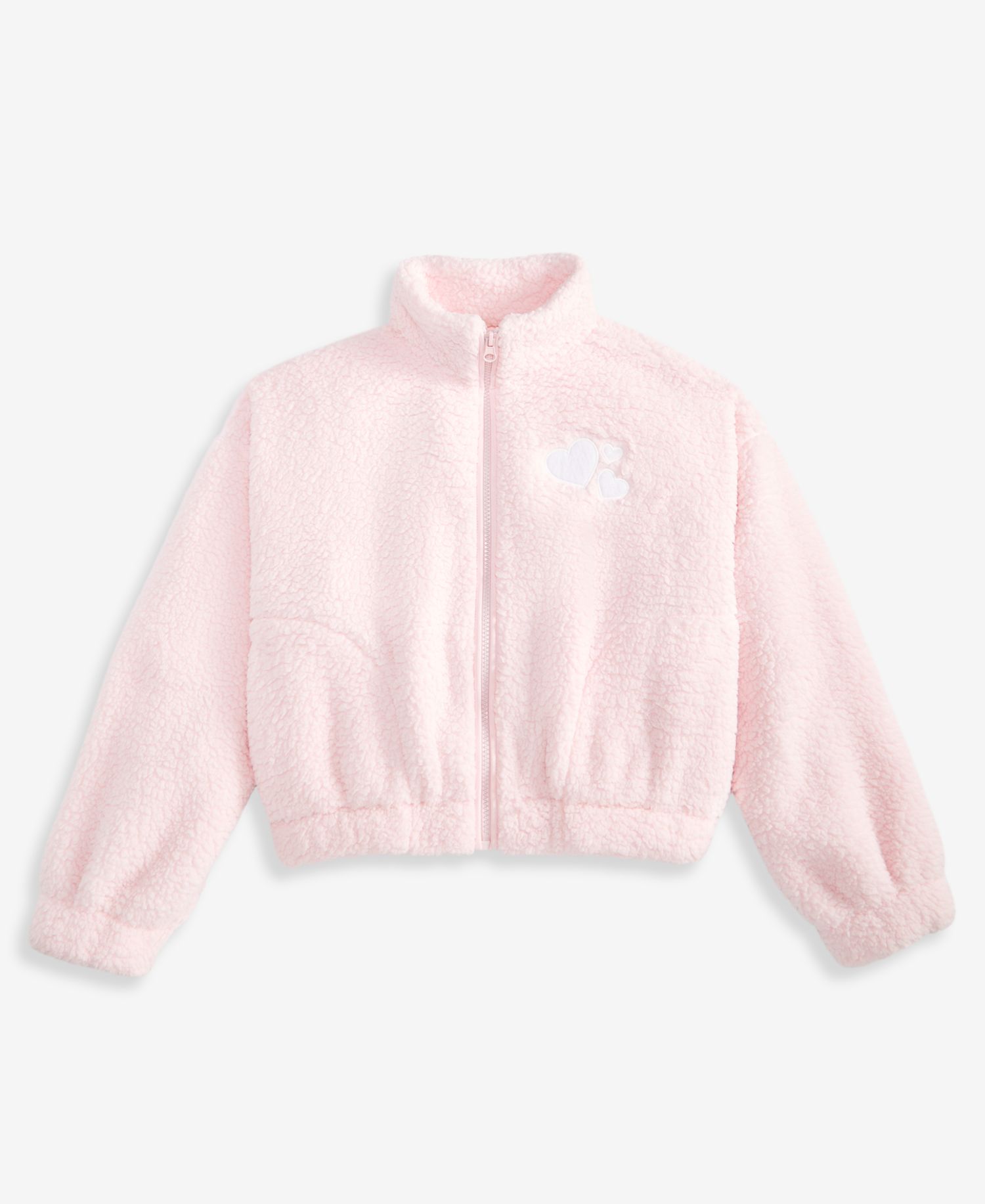 Girls' XS-XL Heart-Embroidered Faux-Sherpa Jacket