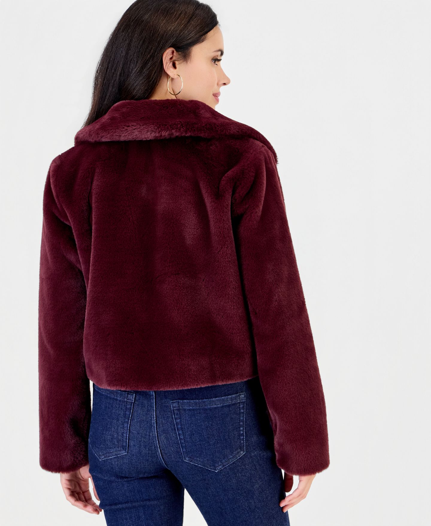 Женская куртка I.N.C. International Concepts Petite Faux Fur Cropped, цвет: Ягодный винный — фото 5