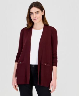 Women's Open-Front Buttoned-Pocket Cardigan