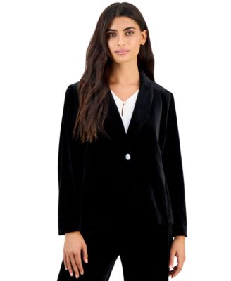 Petite One-Button Velvet Blazer