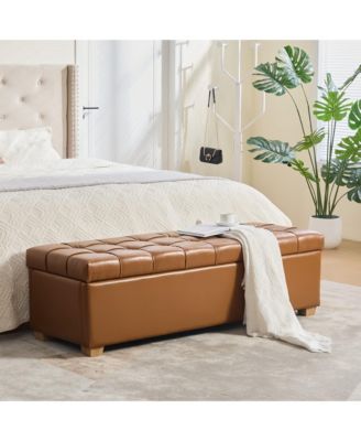 Storage Ottoman Bench for Bedroom, 60.2" PU Upholstered Bench with Lid, Tufted Accent Bench for Entryway and Living Room