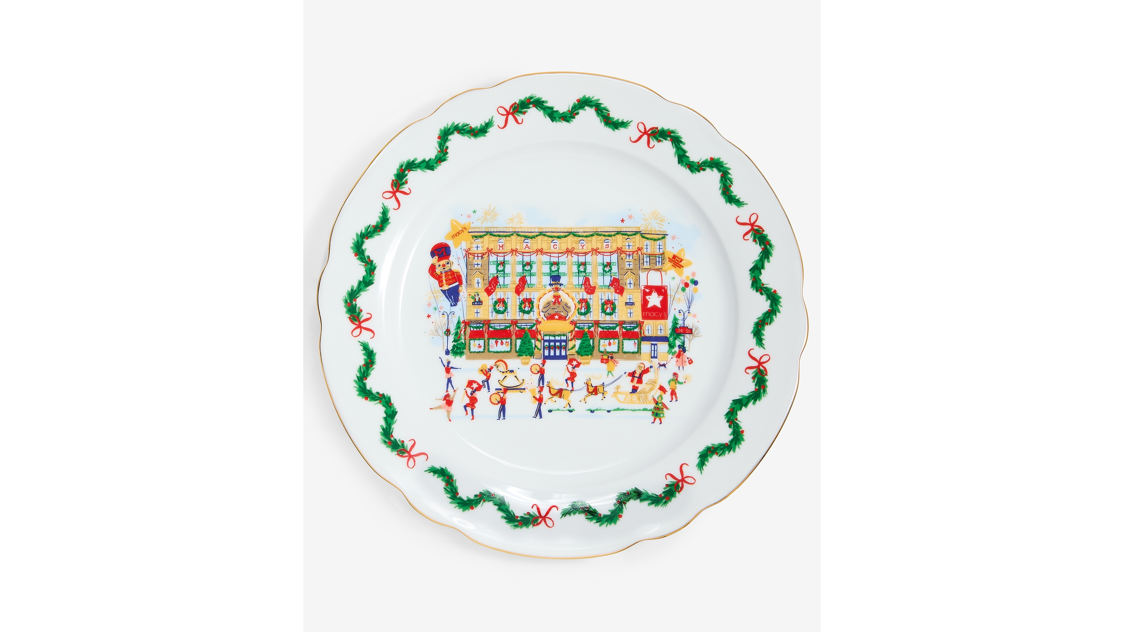 Macy's 100th Thanksgiving Day Parade Gold-Rimmed Scalloped Dinner Plates, Set of 4, Macy's Exclusive