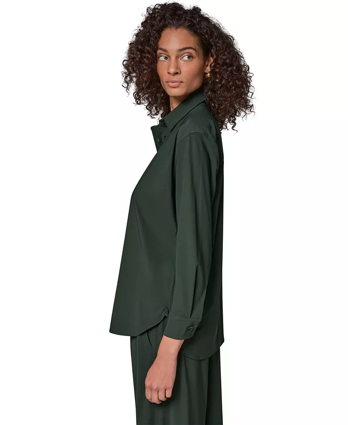 Women's Long-Sleeve Button-Front 4-Way Stretch-Knit Top - thumbnail 5