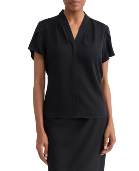 Женская блузка Jones New York Petite Petal-Sleeve Blouse, цвет: Чёрный