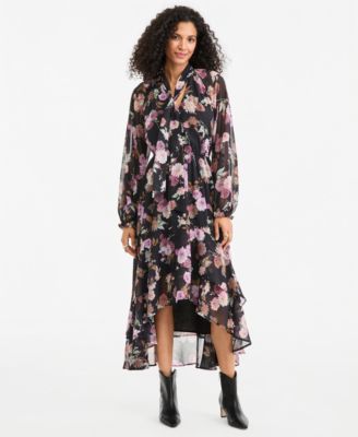 Women's Long-Sleeve Floral High-Low Dress