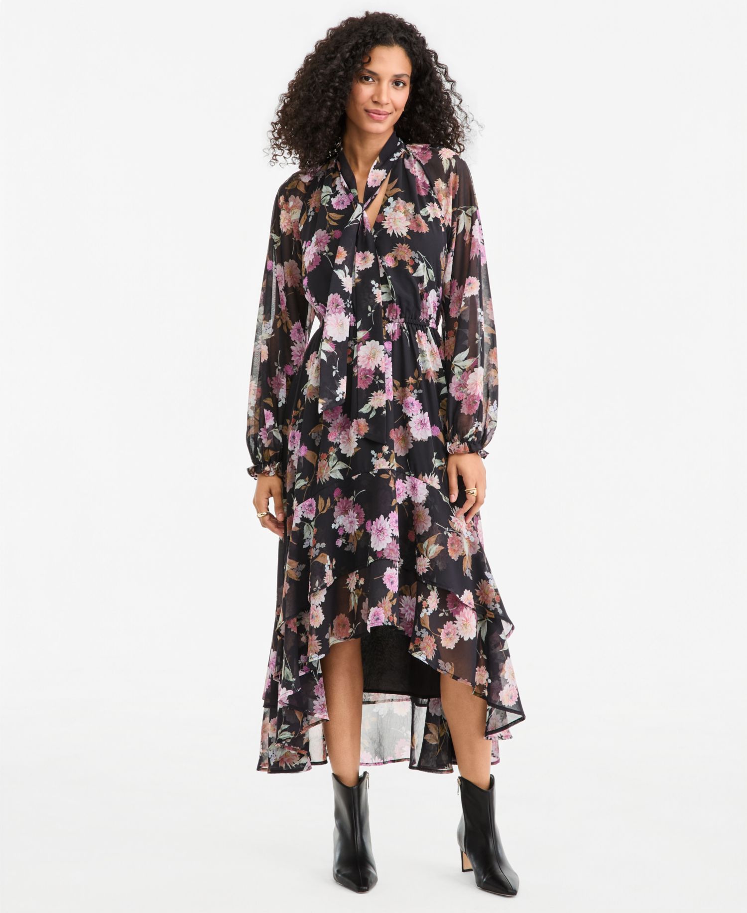 Women's Long-Sleeve Floral High-Low Dress