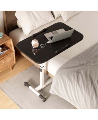 Overbed Table with Wheels, Adjustable Height Foldable Rolling Side Table, Portable Laptop Desk for Home Office