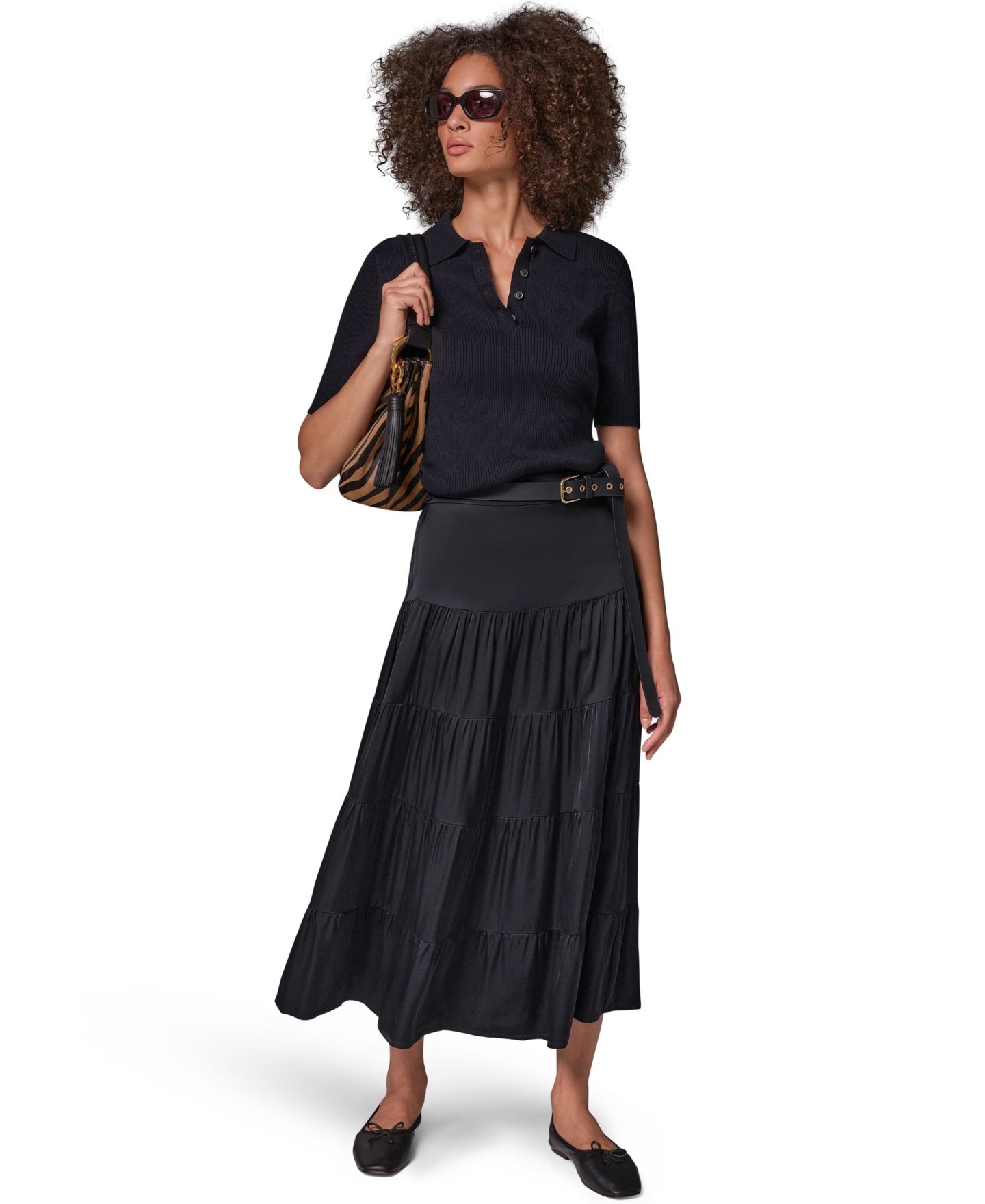 Женская юбка Donna Karan Weekend Satin Midi Tiered, цвет: Чёрный — фото 2