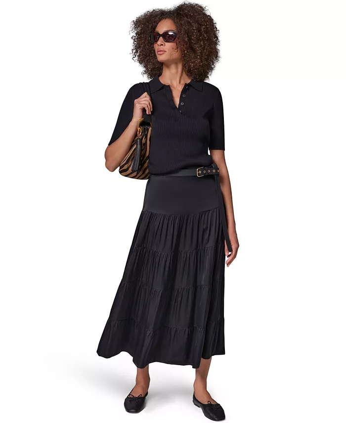 Women's Satin Midi Tiered Skirt - thumbnail 2