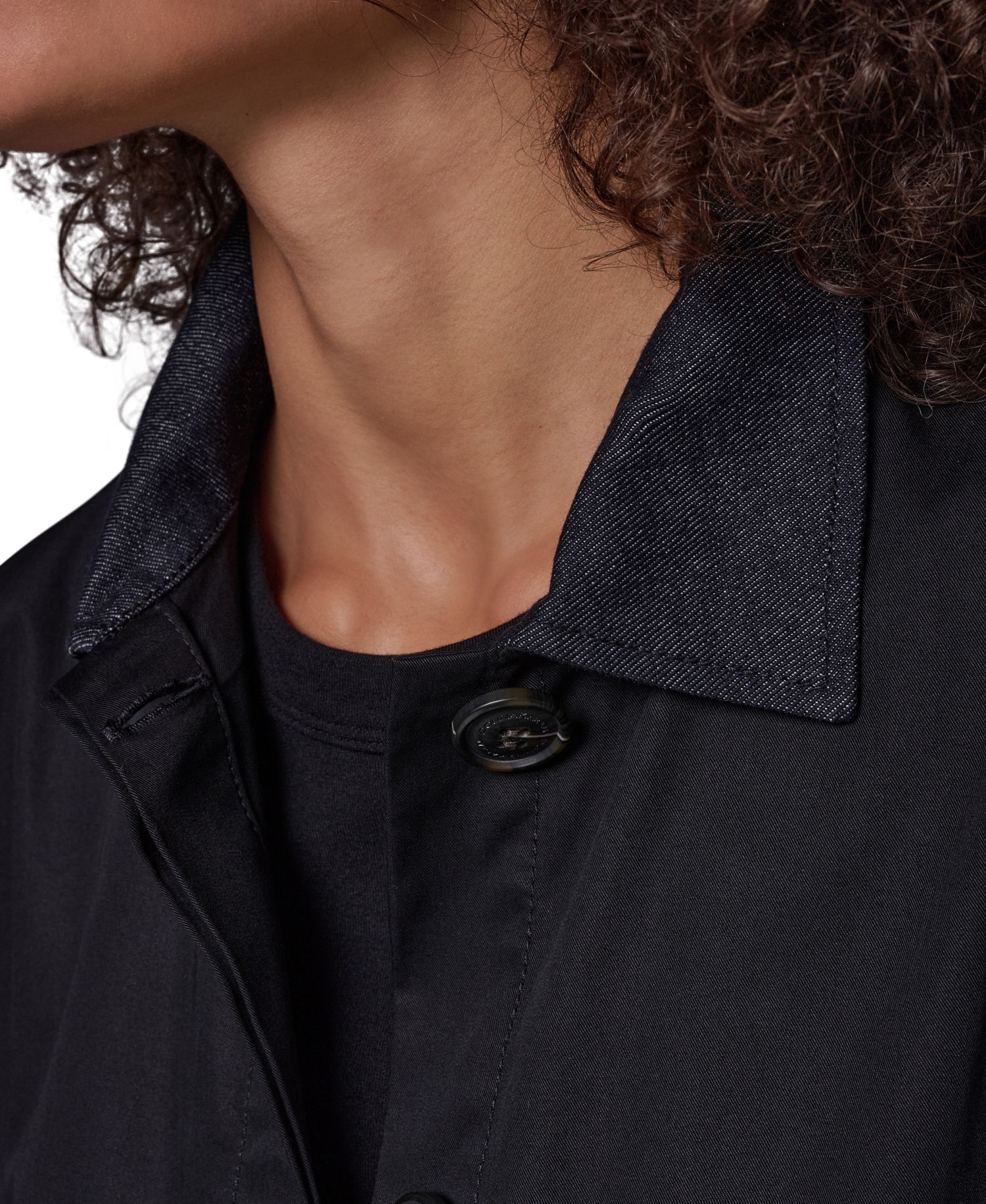 Women's Bell-Sleeve Trapeze Jacket with Denim Collar