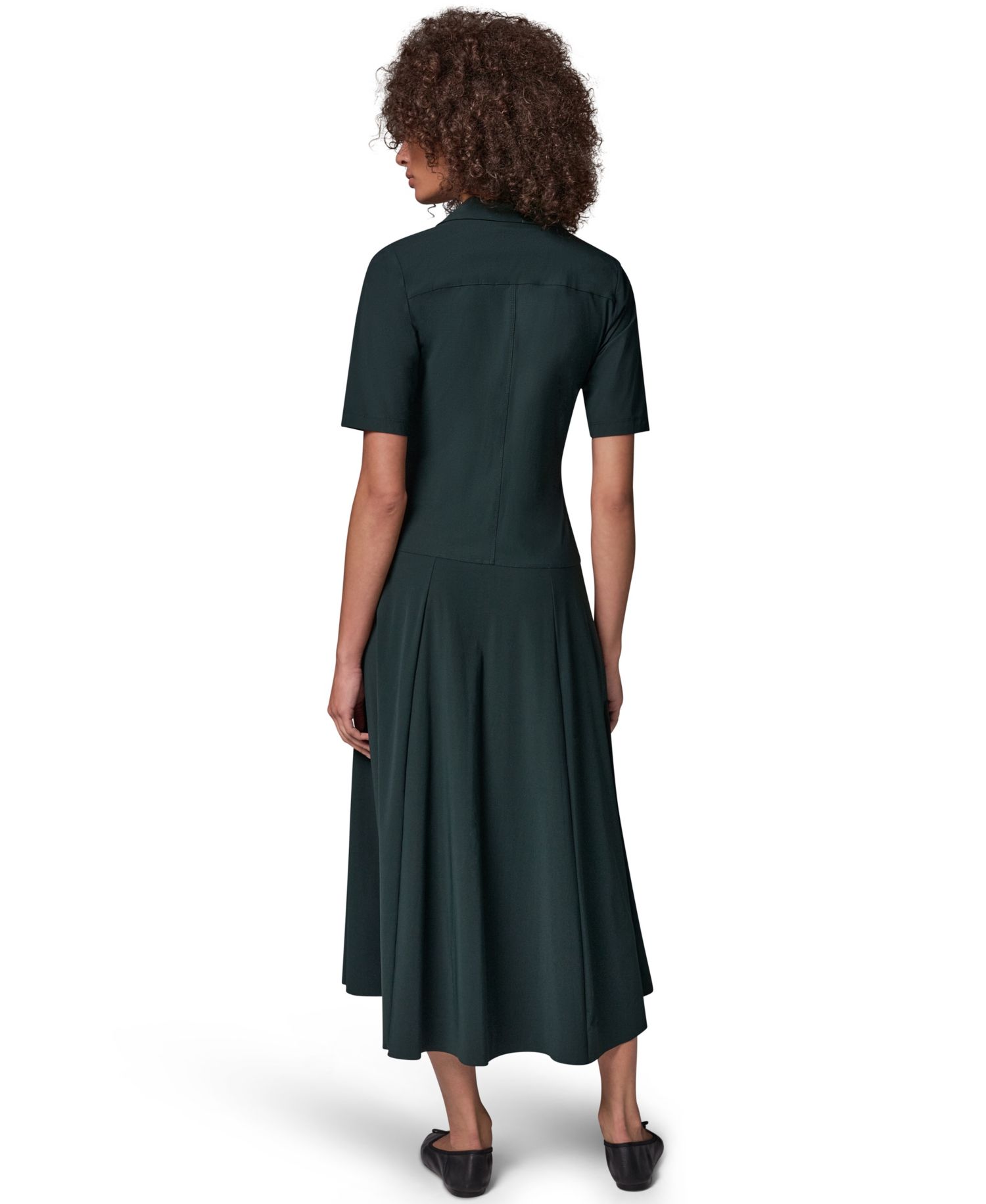 Women's V-Neck A-Line Midi Dress with Pockets