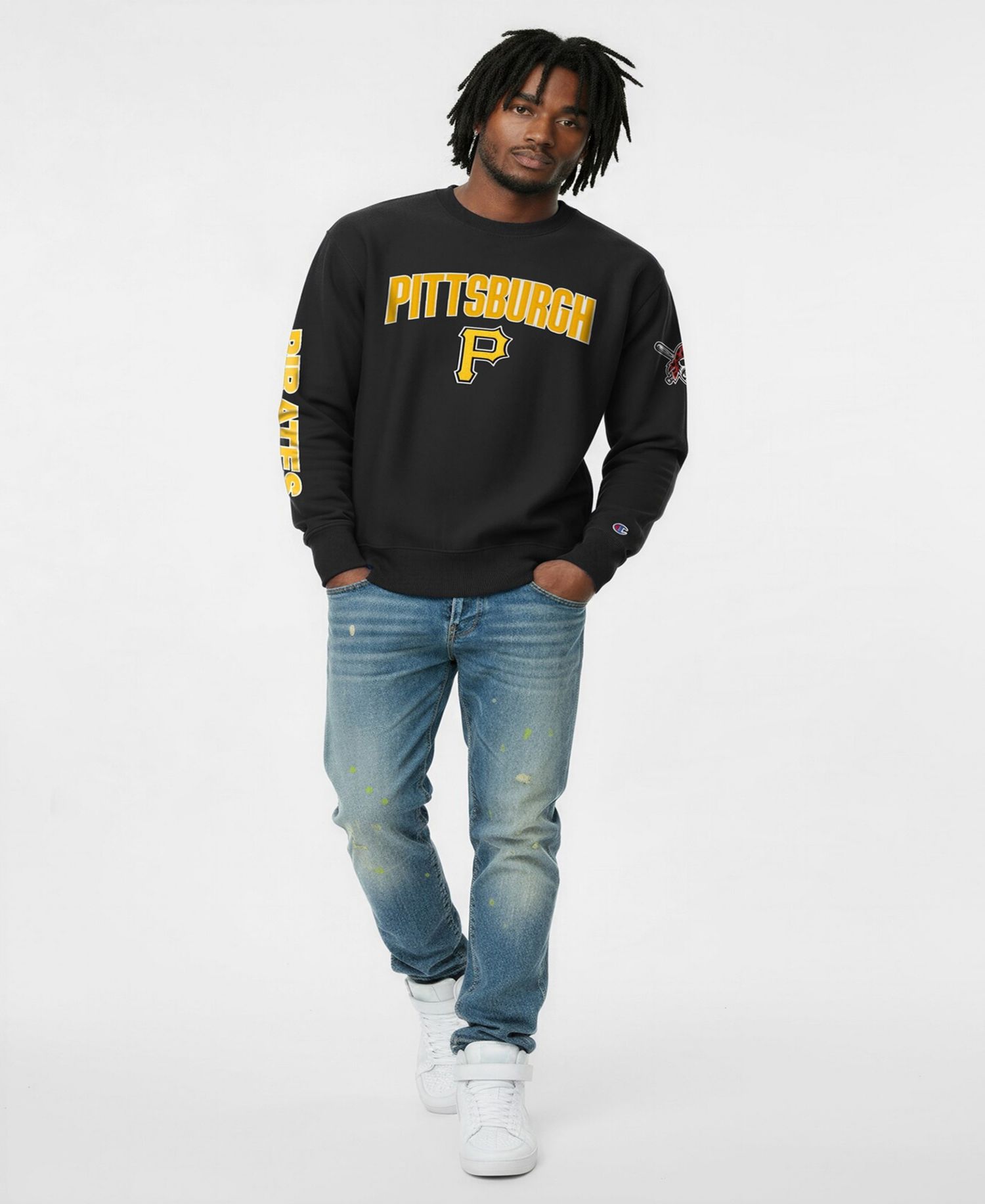 Men's Black Pittsburgh Pirates Reverse Weave Chenille Sweatshirt