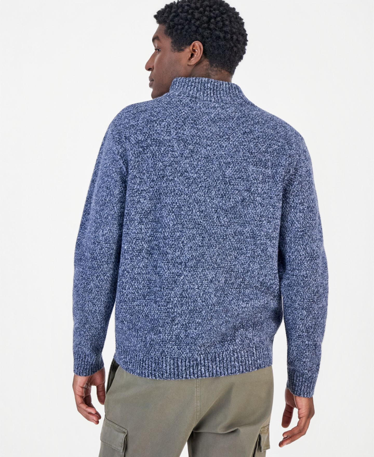 Мужской свитер Sun + Stone Mock Neck Quarter-Placket, цвет: Тёмно-синий — фото 2