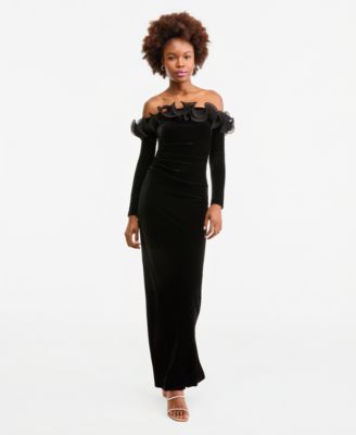 Women's Off-the-Shoulder Velvet Ruffled Gown