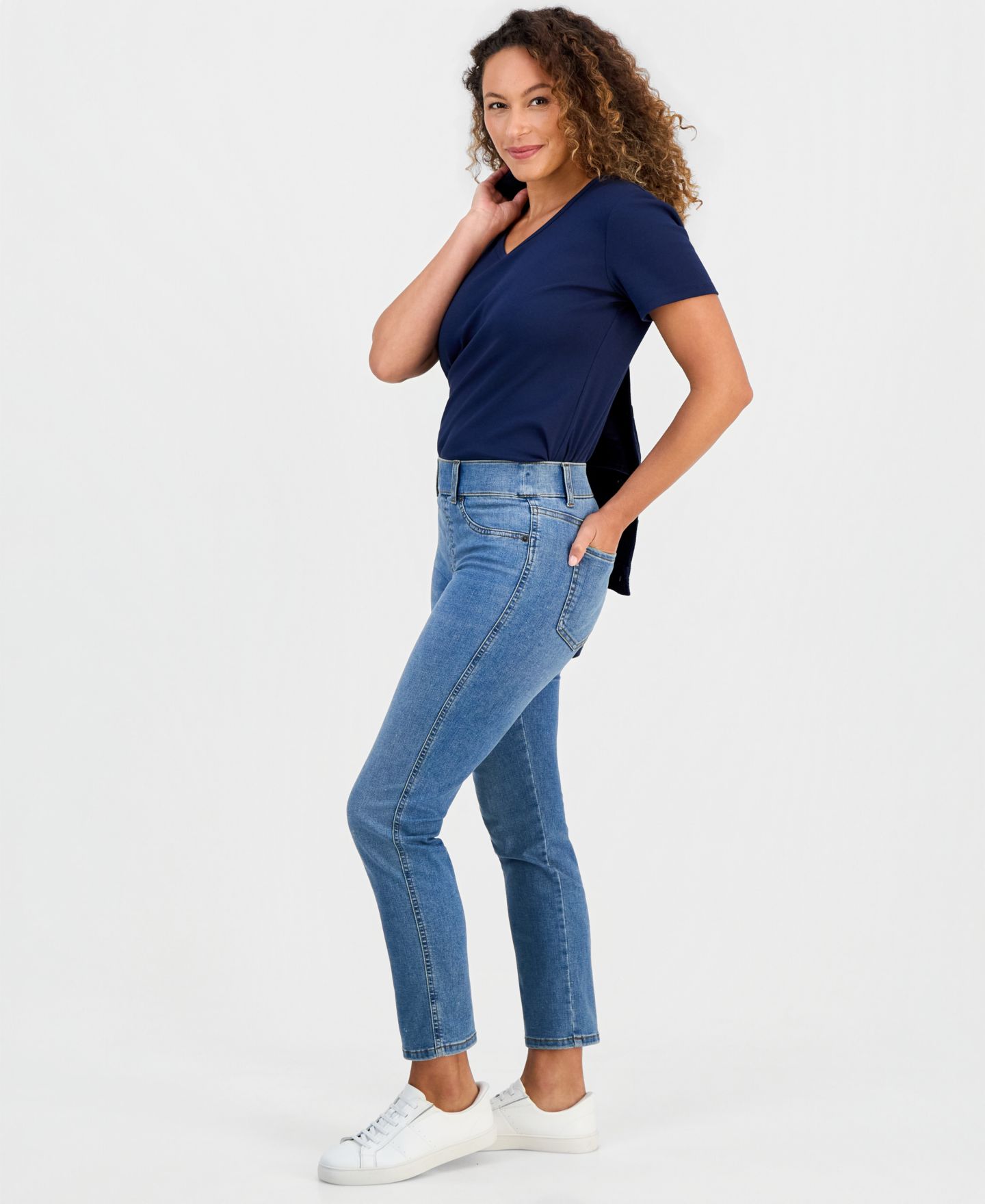 Женские джинсы Style & Co Petite High-Rise Straight-Leg Shaping, цвет: Синий — фото 3