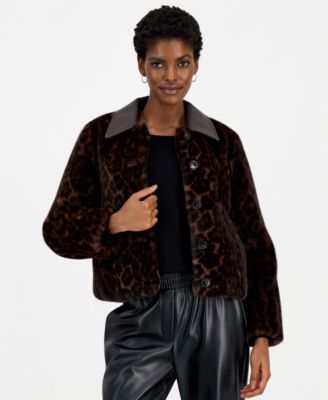 Women's Naama Mixed-Media Leopard-Print Jacket