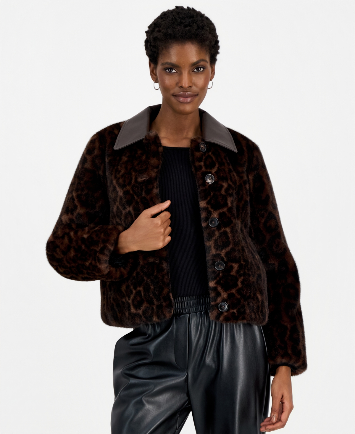 Elie Tahari Women's Naama Mixed-Media Leopard-Print Jacket