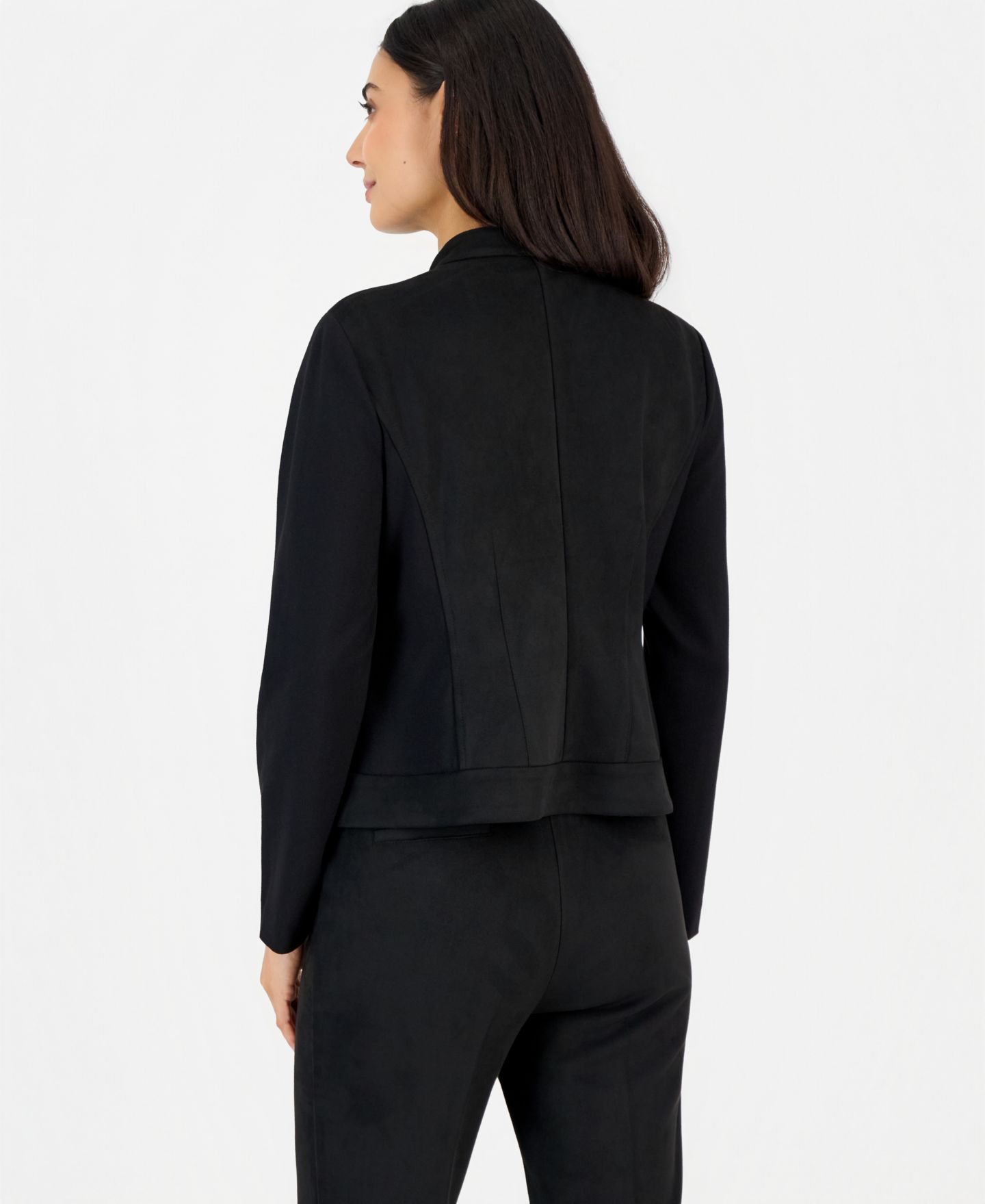 Женская куртка Anne Klein Essentials Petite Faux Suede Combo Zip, цвет: Чёрный — фото 2