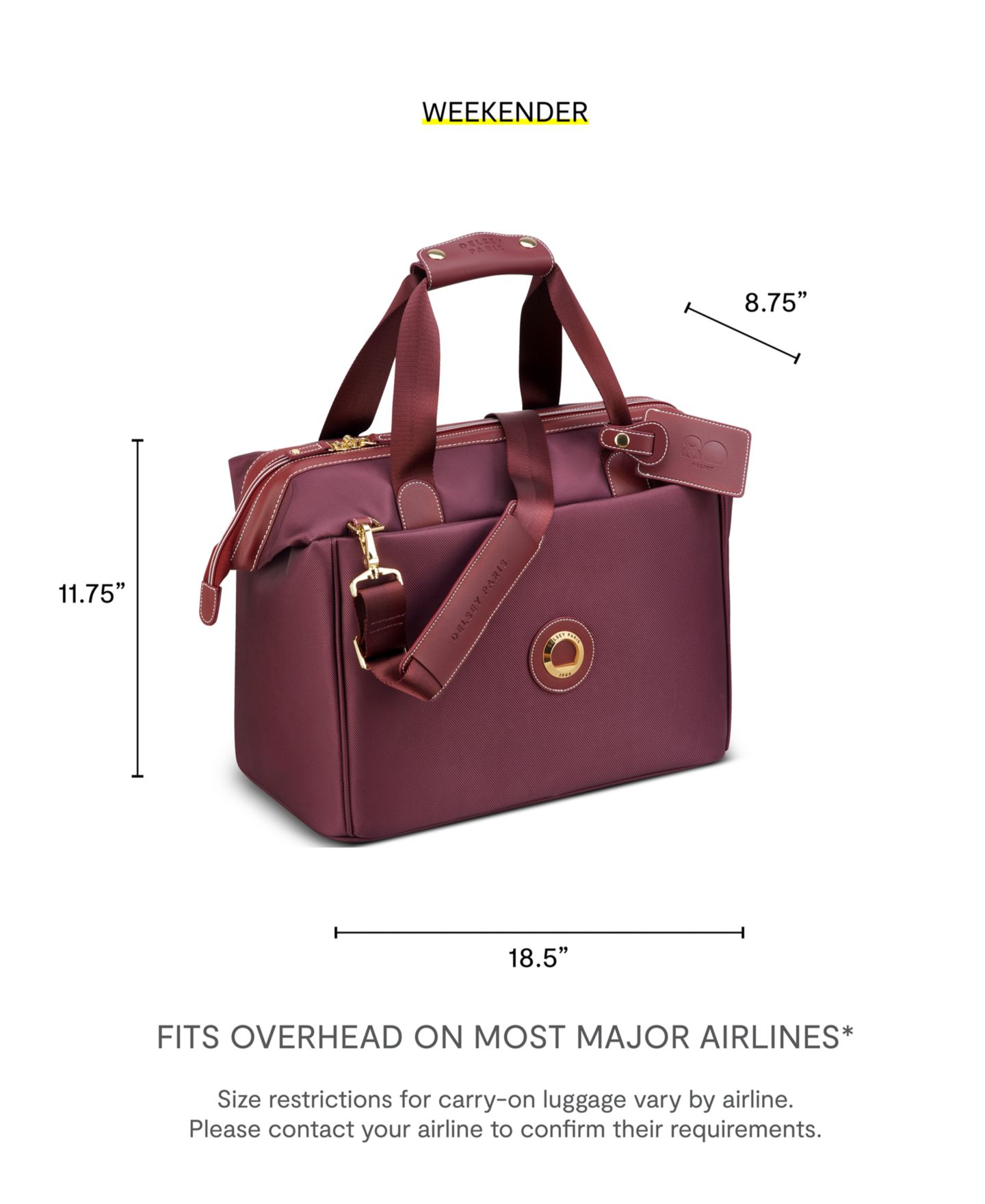 Сумка Delsey Paris Chatelet Air 2.0 Small Weekender, цвет: Бордовый — фото 10
