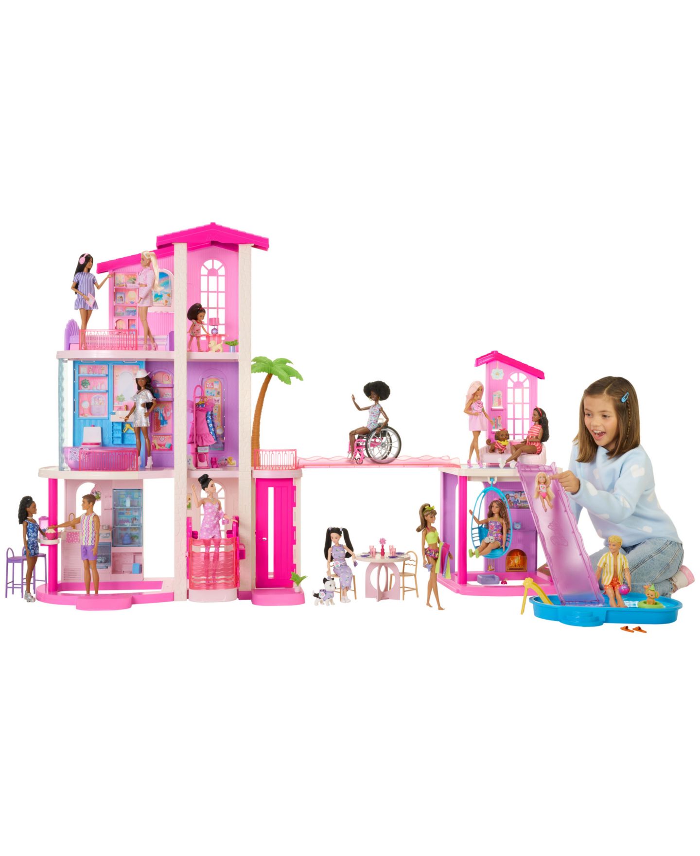 Кукольный дом Barbie DreamHouse 3 этажа, 2 бассейна, 2 горки, работающий лифт, 65+ деталей — фото 3
