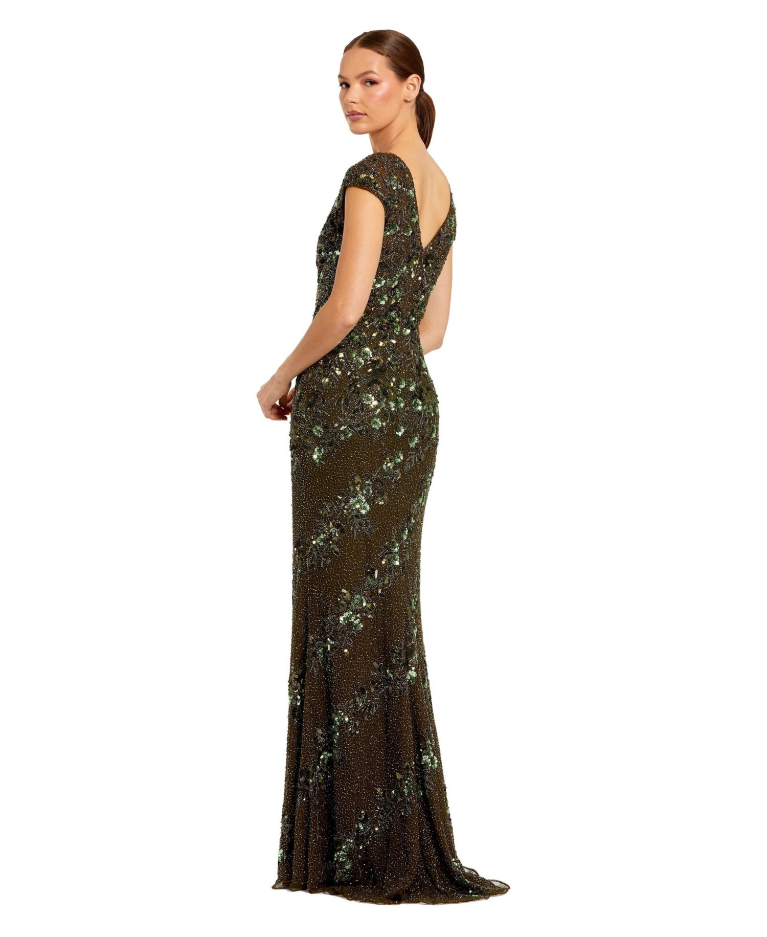 Women's Floral Embellished Cap Sleeve Sheath Gown