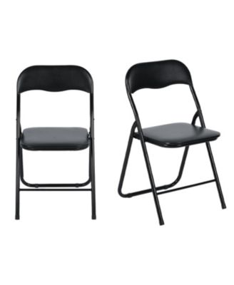 Set of Two Faux Leather and Steel Folding Chairs