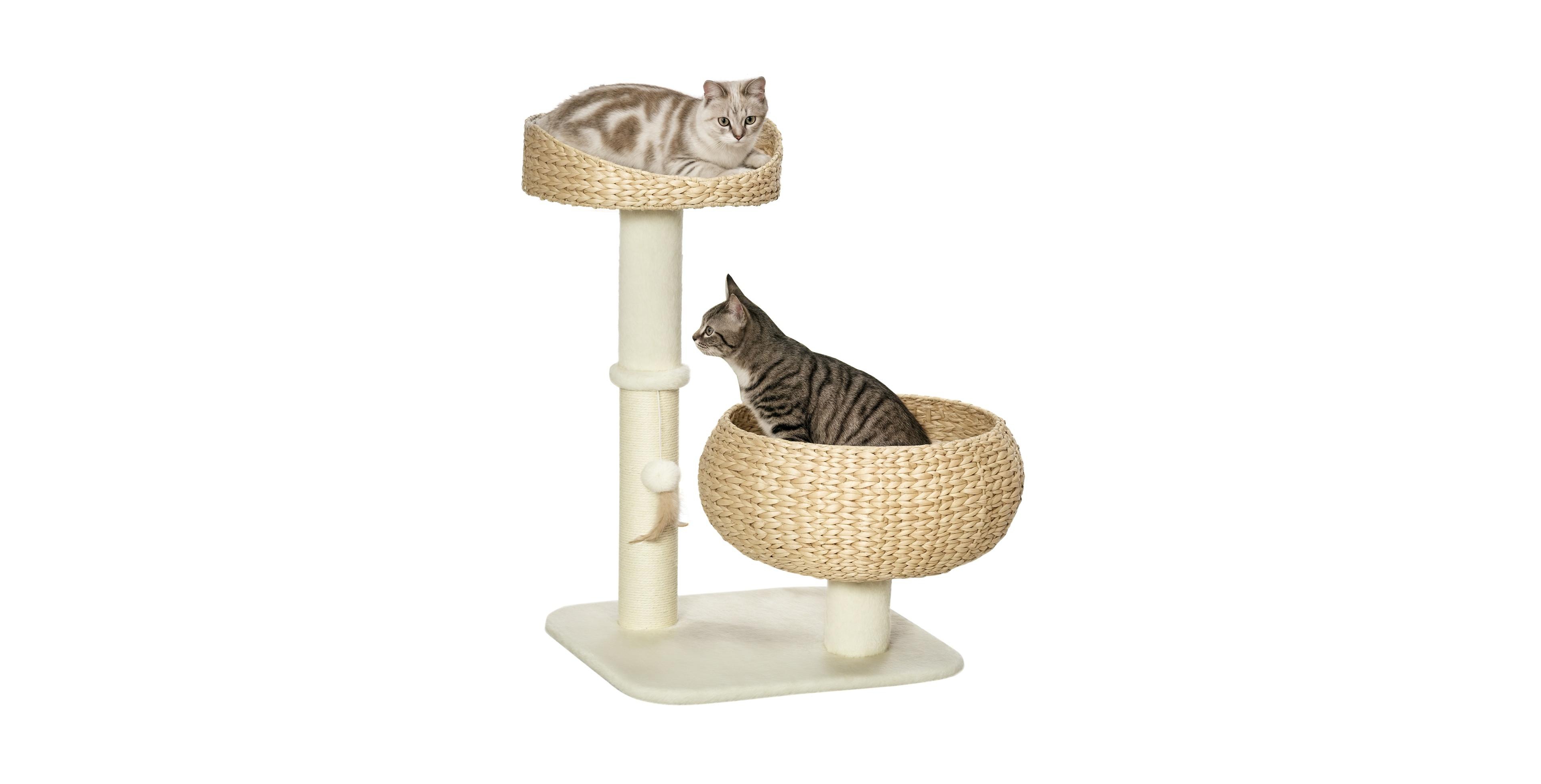 Ruie 28 Inch Elevated Cat Tree Basket Bed with Sisal Scratching Post