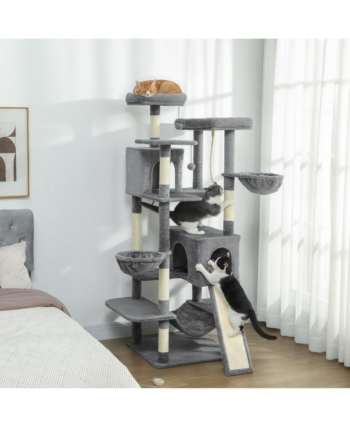 Ruie 69 Inch Cat Tree Tower with 2 Condos 3 Hammocks and 8 Scratching Posts