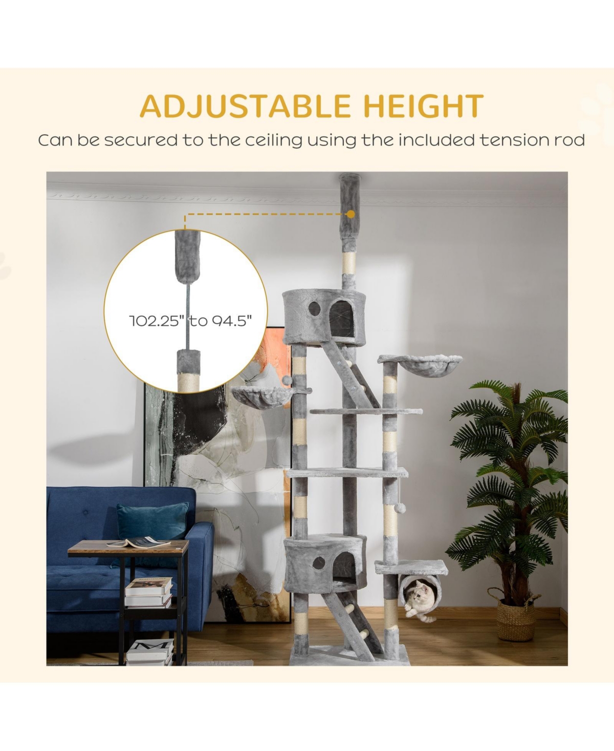 Ruie 102 Inch Floor to Ceiling Cat Tree Tower with Condos and Hammocks
