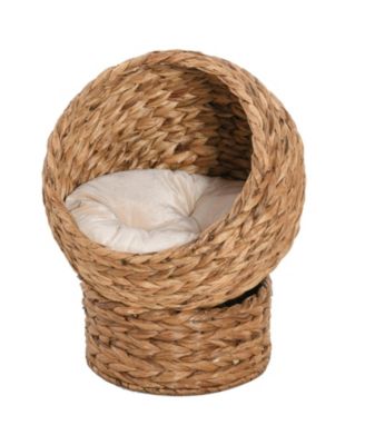 Hand-Woven Elevated Cat Bed Egg Chair House with Cushion and Stand