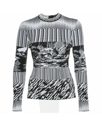 Women's Mixed-Print Knit Mock Neck Top