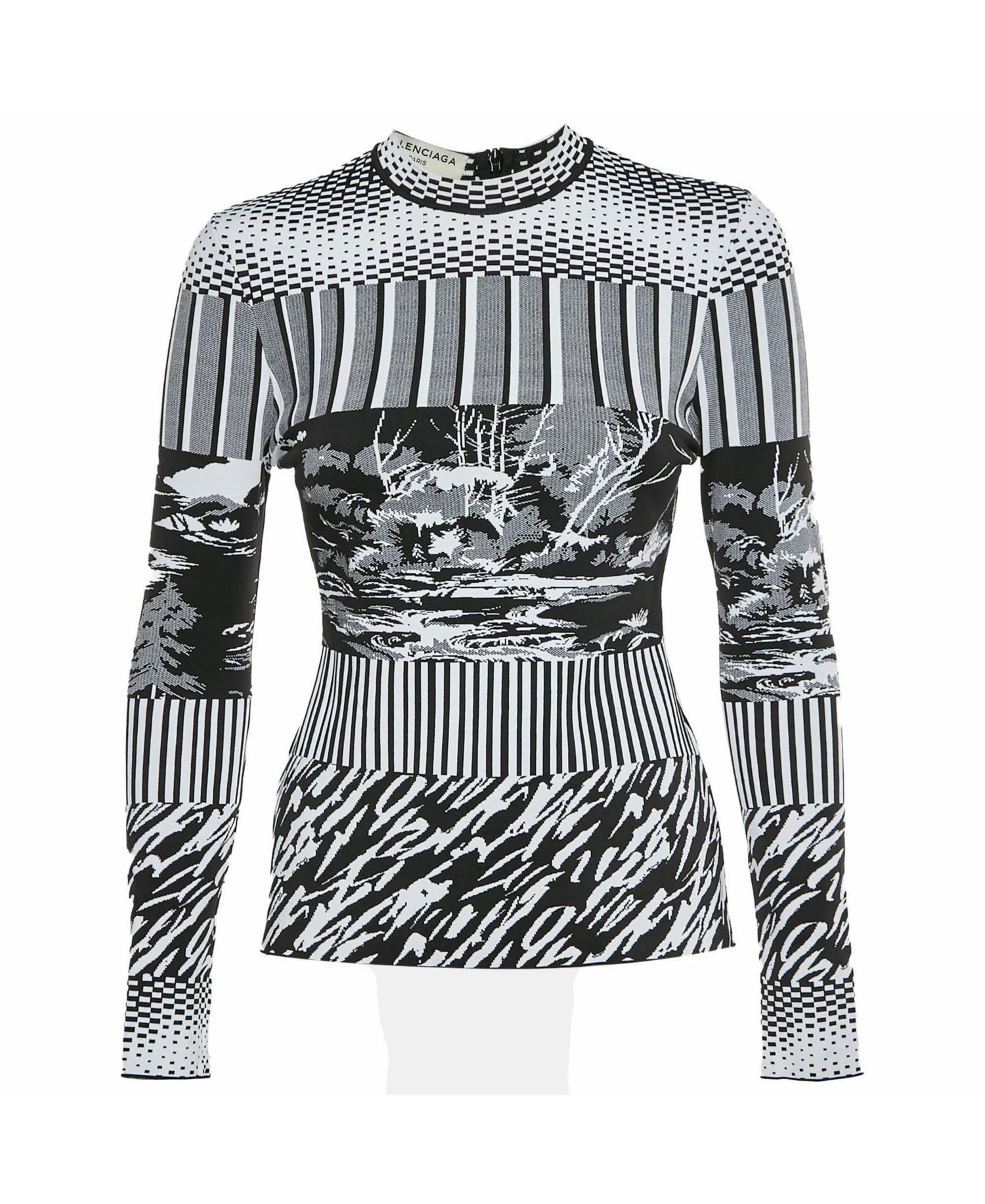 Women's Mixed-Print Knit Mock Neck Top