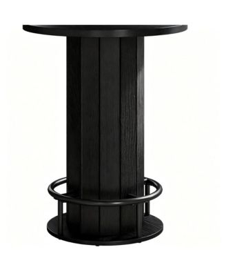 Round Wood Grain Bar Pub Table with Metal Footrest for Home Cafe Commercial Use Only Table