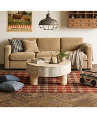 31.5 Inch Round MDF Coffee Table with Hidden Storage Drawer, Modern Minimalist Side End Table