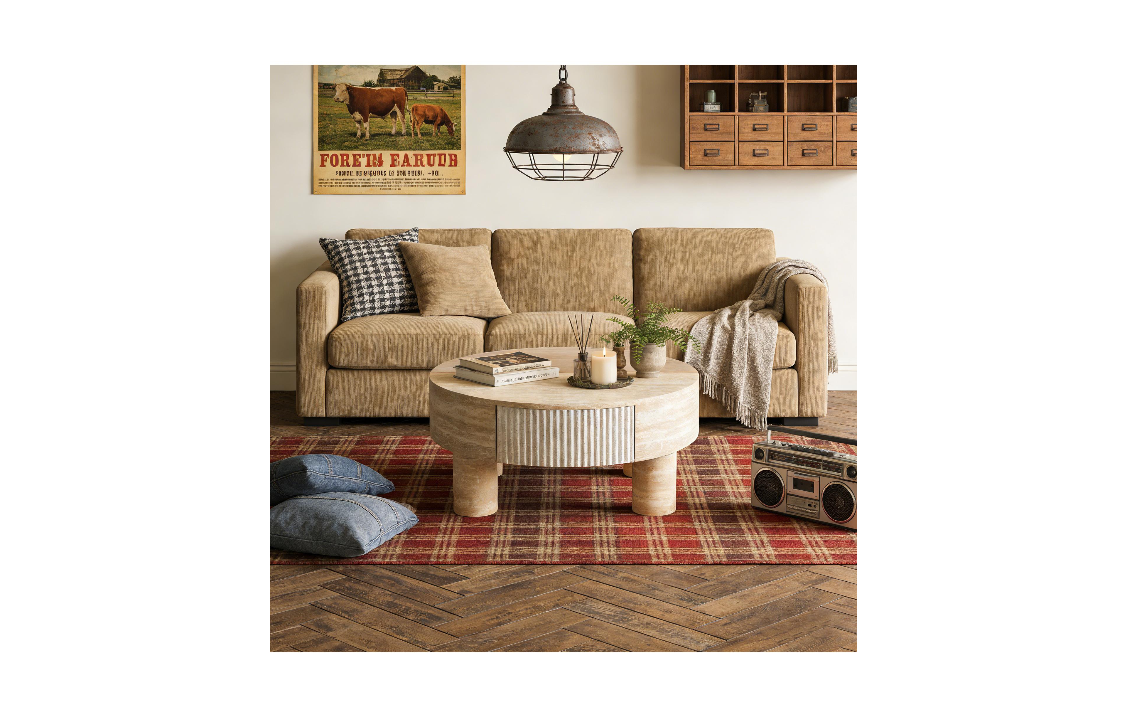 Clihome 31.5 Inch Round Mdf Coffee Table with Hidden Storage Drawer, Modern Minimalist Side End Table