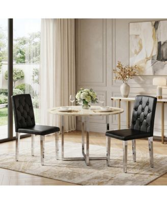 PU Dining Chairs, 35 Inch Ergonomic Buckle Backrest With Metal Legs