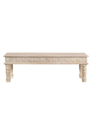 58" Floral Distressed Solid Wood Dining Bench