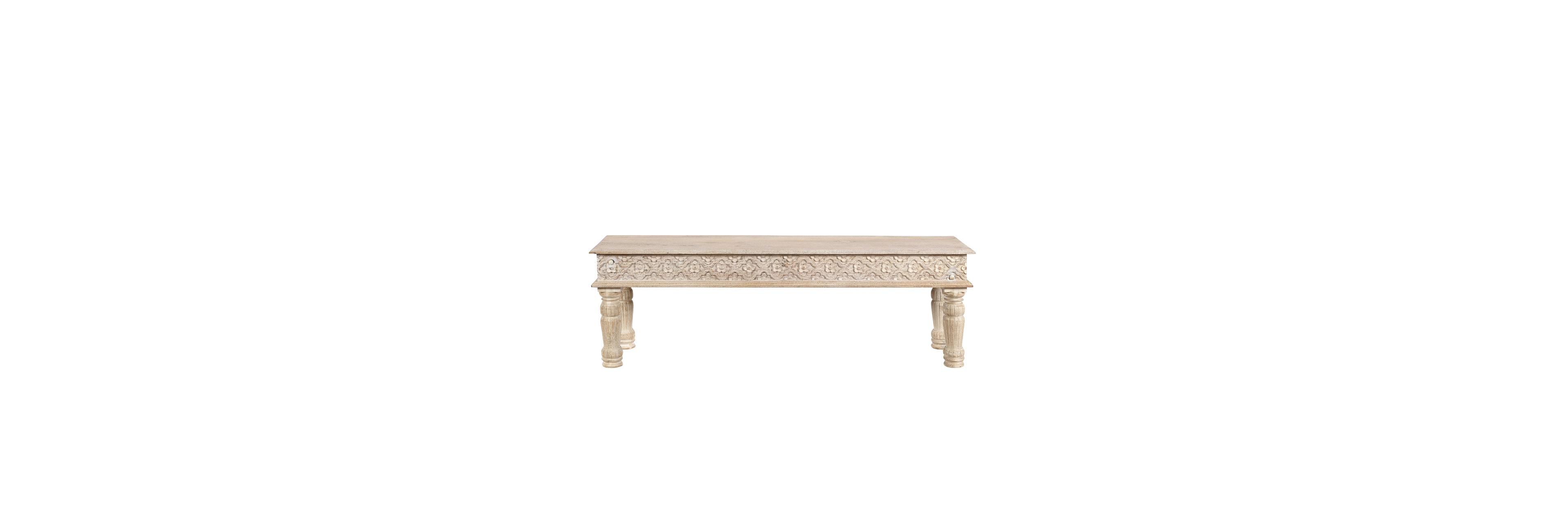 HomeRoots 58" Floral Distressed Solid Wood Dining Bench