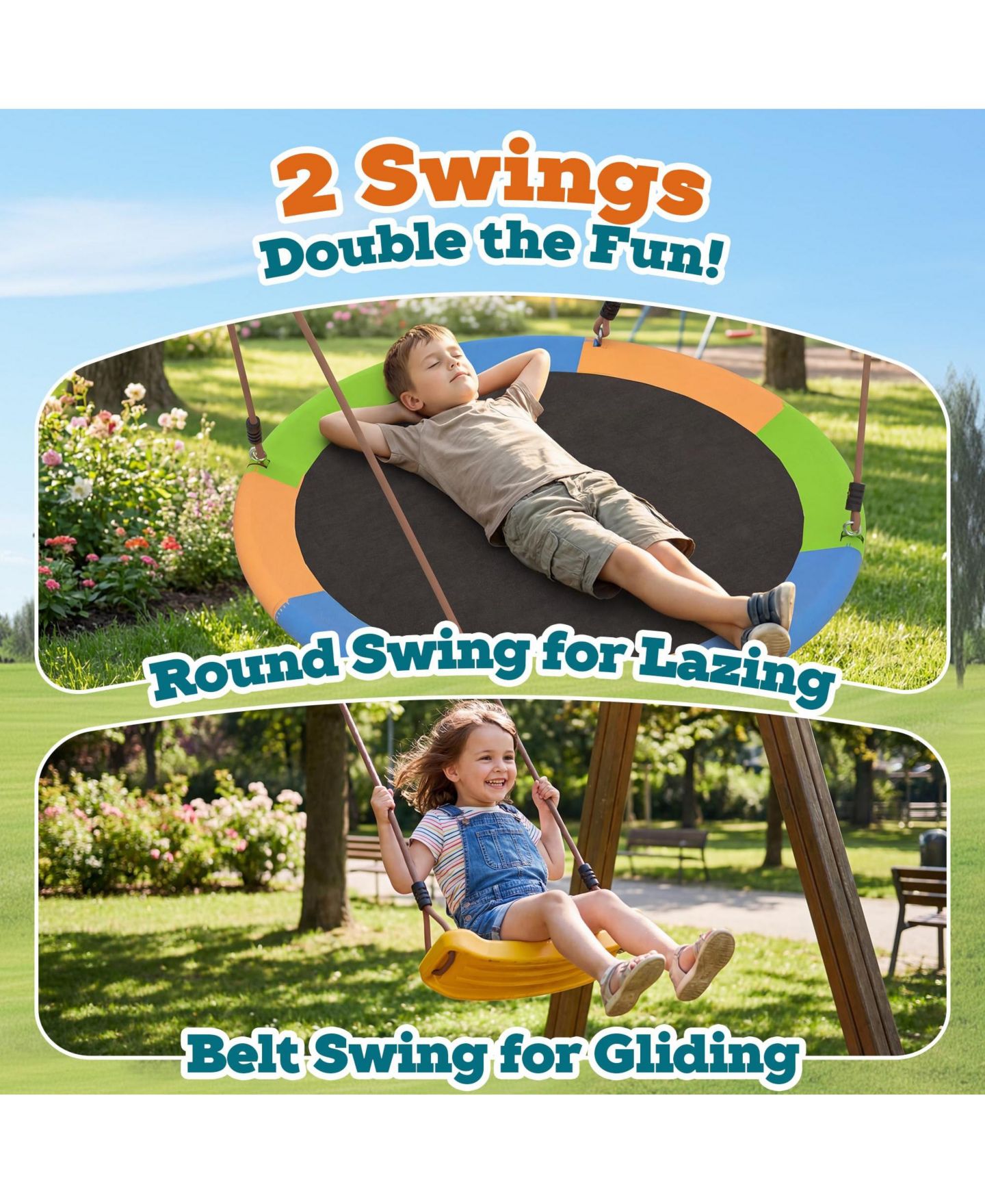Детские игрушки homfan Swing Set for Backyard, Kids Outdoor Playhouse Equipment with Turbo Tube Slide and Basketball Hoop, цвет: Зелёный — фото 3