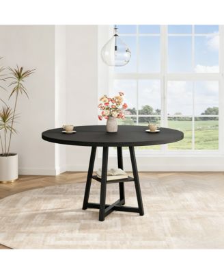 47-Inch Round Dining Table for 4-6 with Storage Shelf, MDF Top and Metal Legs
