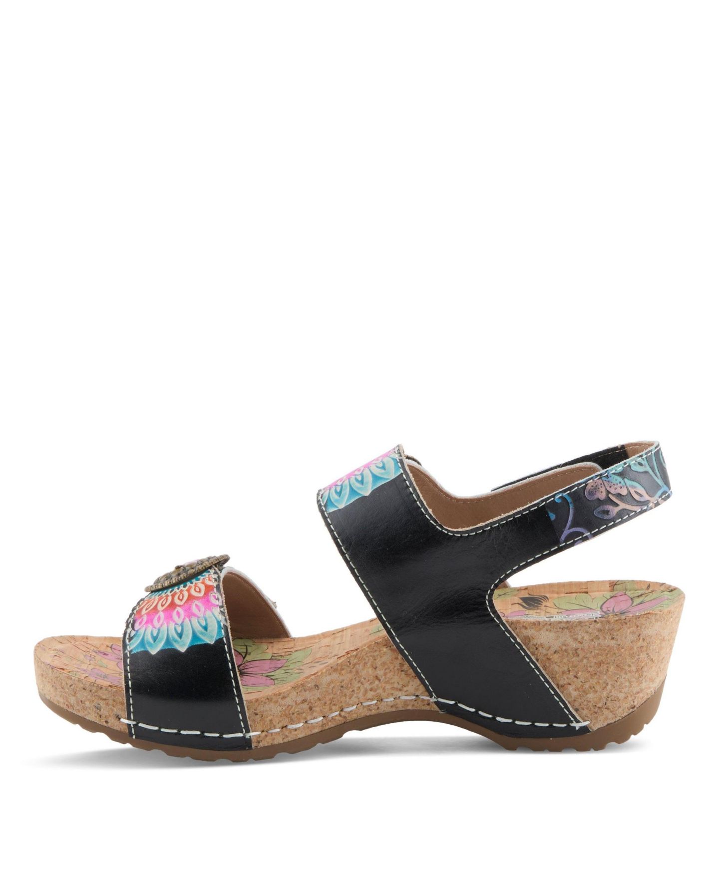 Женские сандалии L'Artiste Colomecool Wedge Sandals with Cork Sole, цвет: Чёрный разноцветный — фото 2